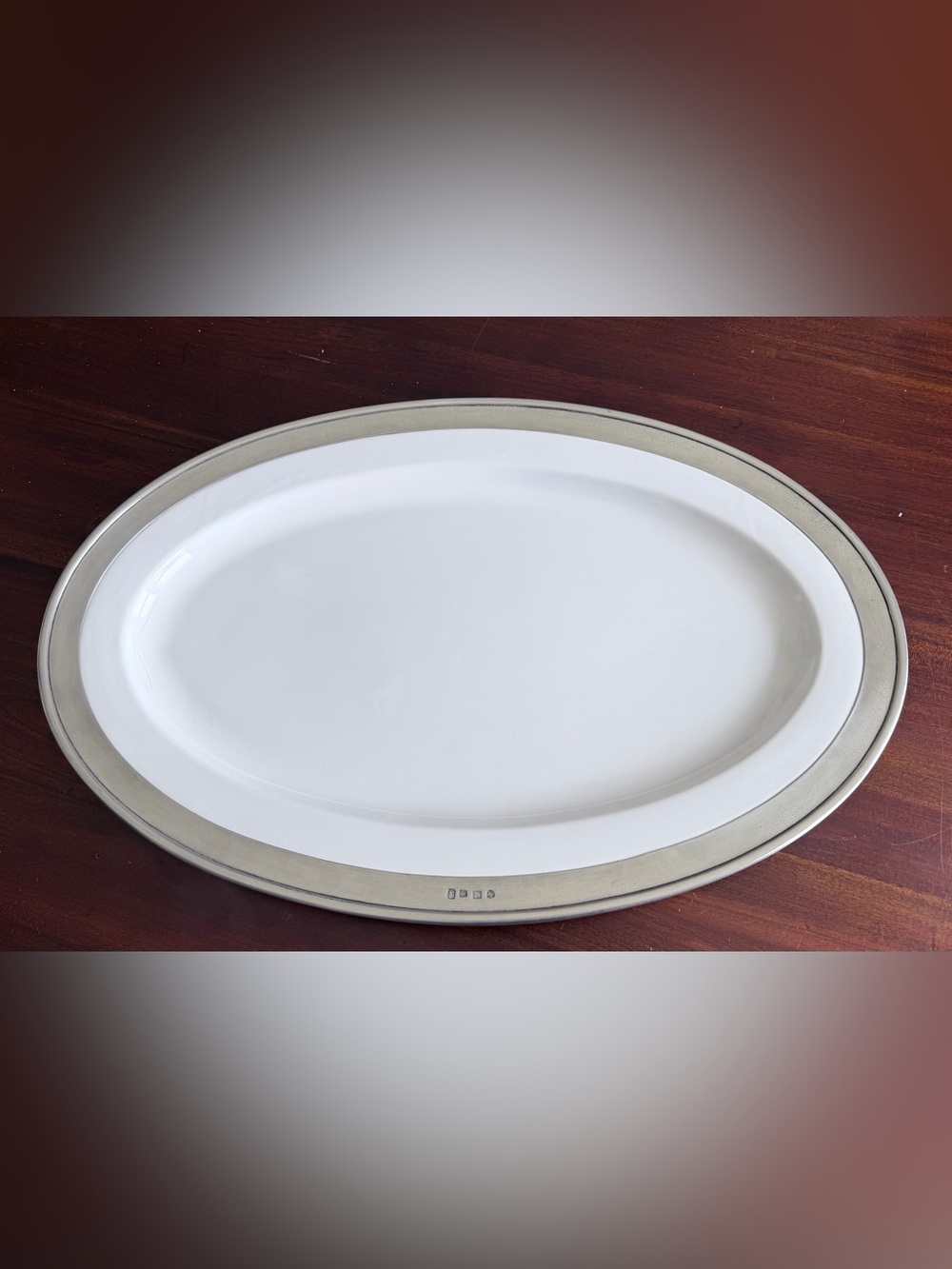 MATCH Handmade in Italy Large Oval Pewter Serving Platter 22.5” x 15” Luxury